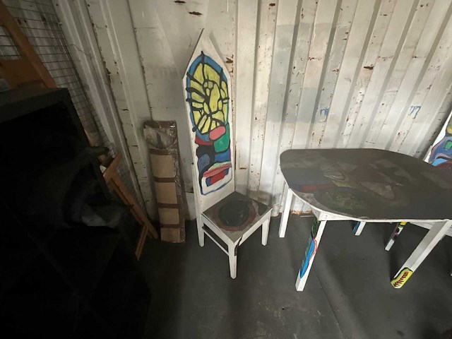 Artistieke meubel-set handbeschilderd - terrastafel - afbeelding 1 van  3