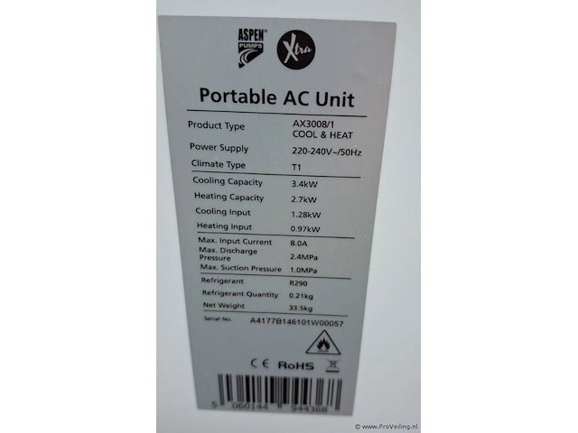 Aspen ax3008/1 - cool & heat mobiele airco - afbeelding 9 van  9
