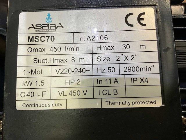 Aspira msc70 centrifugaalpomp - afbeelding 1 van  4