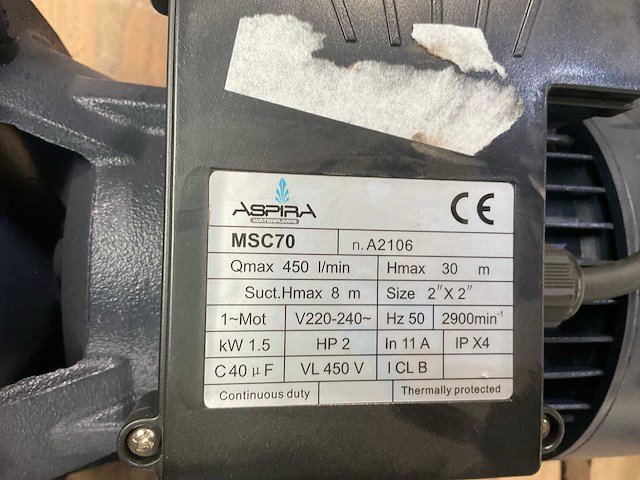 Aspira msc70 zelfzuigende centrifugaalpomp - afbeelding 3 van  3