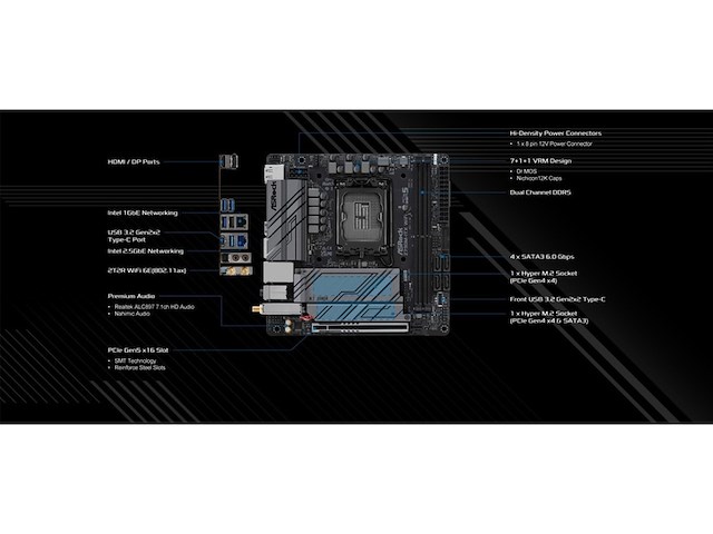 Asrock z790mitx wifi intel z790 lga 1700 mini itx moederbord - afbeelding 2 van  4