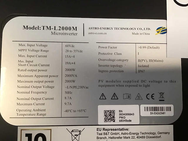 Astro energy t/m-l2000m micro omvormer - afbeelding 2 van  2