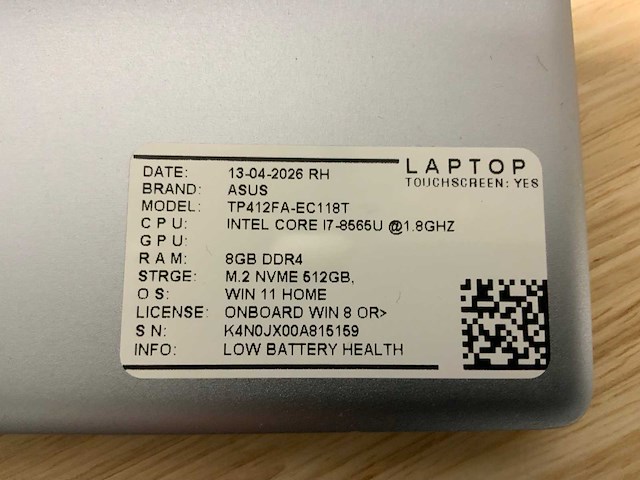 Asus tp412fa (i7) laptop (2x) - afbeelding 7 van  8