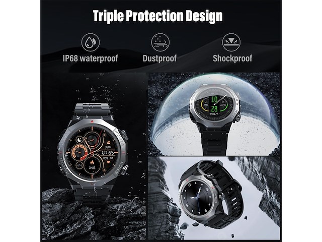 Atheewon militaire smartwatch zwart - afbeelding 3 van  6