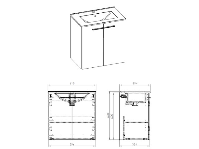 Atlantic badkamermeubel clara 60 cm twee deuren hout - afbeelding 3 van  4