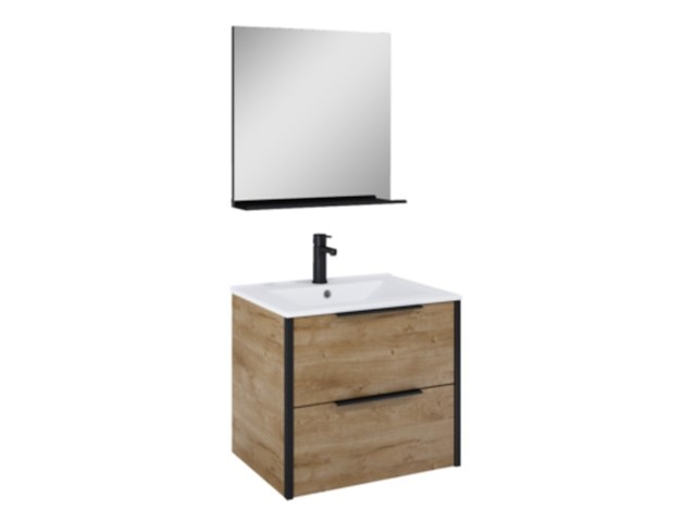 Atlantic badmeubelset aria met spiegel en witte wastafel 60cm canela eiken - afbeelding 1 van  4