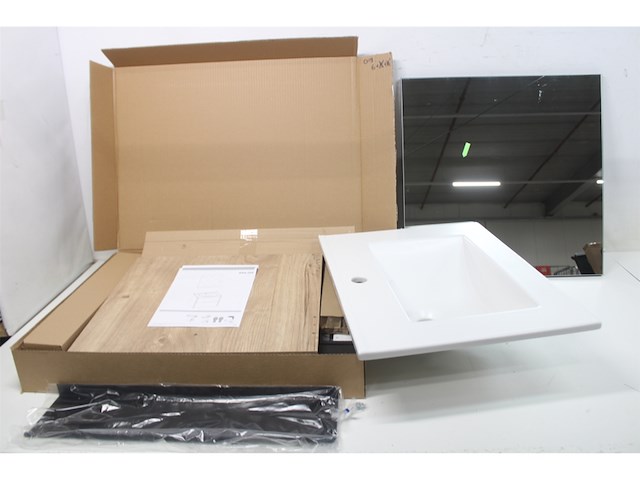 Atlantic badmeubelset aria met spiegel en witte wastafel 60cm canela eiken - afbeelding 3 van  4