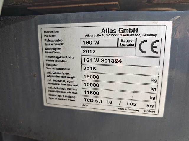 Atlas - 2016 - 160w - banden graafmachine - afbeelding 5 van  45