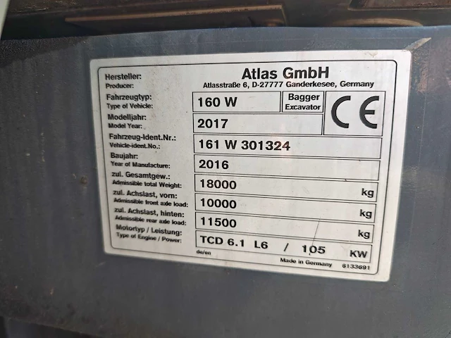 Atlas - 2016 - 160w - banden graafmachine - afbeelding 5 van  45