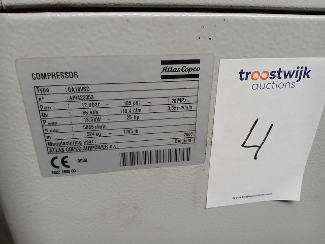 Atlas copco - 2008 - ga18vsdff - schroefcompressor - afbeelding 4 van  5