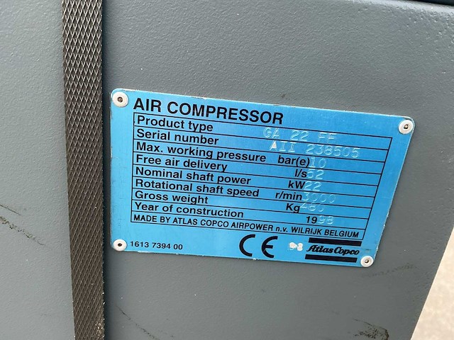 Atlas copco en grasso - 1998 - ga 22 ff - schroefcompressor - afbeelding 3 van  17