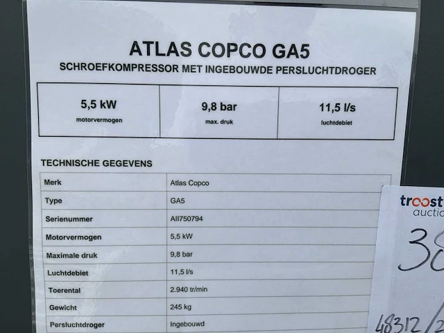 Atlas copco ga5 schroefcompressor - afbeelding 10 van  10