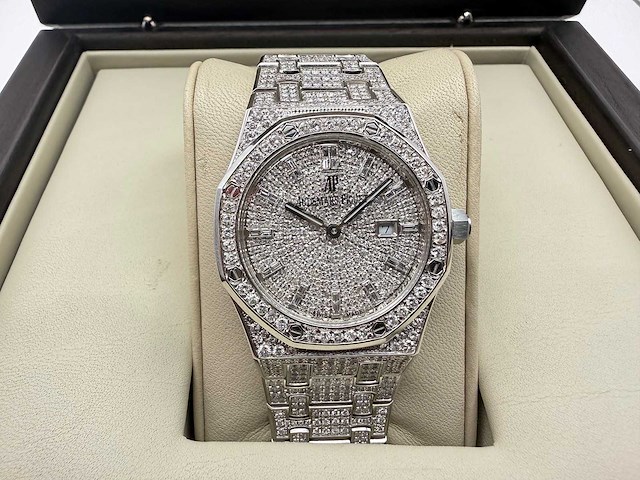 Audemars piquet royal oak lady | iced out diamonds - afbeelding 1 van  13