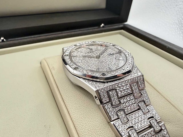 Audemars piquet royal oak lady | iced out diamonds - afbeelding 12 van  13
