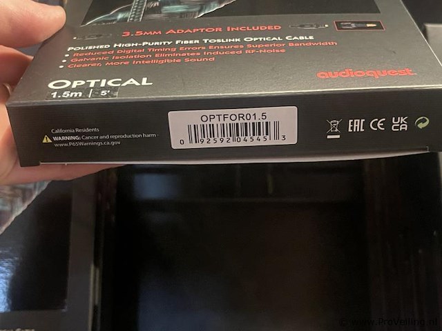 Audioquest toslink glasvezel optische kabel + mini-adapter, 0,75mtr - afbeelding 2 van  2