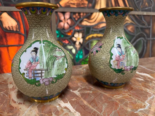 Authentiek cloisonne vaas - afbeelding 1 van  3