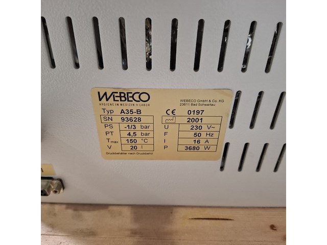 Autoklaaf machine, webeco, a-35b - afbeelding 2 van  20