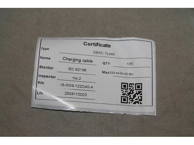 Autolaadkabel / koppelkabel gbac - type 2. 6m 5x6 mm2. - afbeelding 2 van  2