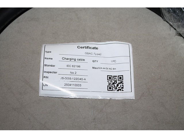 Autolaadkabel / koppelkabel gbac - type 2. 6m 5x6 mm2. - afbeelding 2 van  2