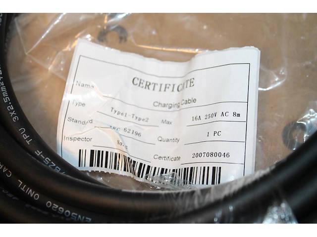 Autolaadkabel / koppelkabel type 1 - type 2. 8m 3x2,5 mm2. - afbeelding 3 van  3