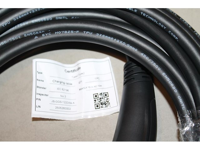 Autolaadkabel / koppelkabel type 2. 10m 3x6mm2. - afbeelding 2 van  2