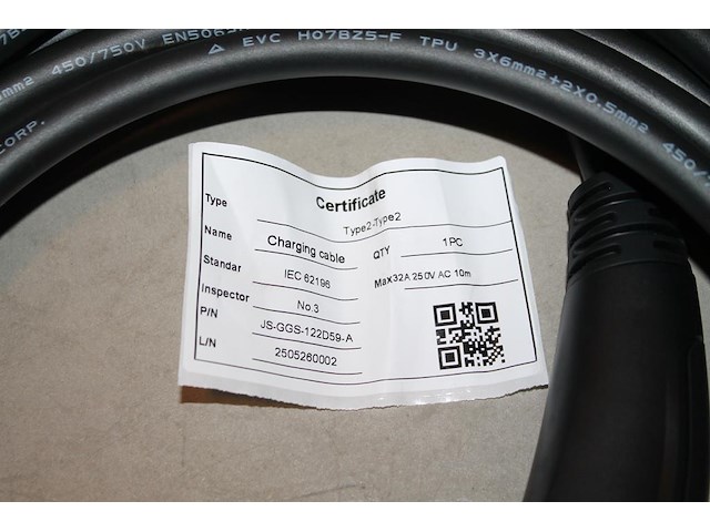 Autolaadkabel / koppelkabel type 2. 10m 3x6mm2. - afbeelding 2 van  2