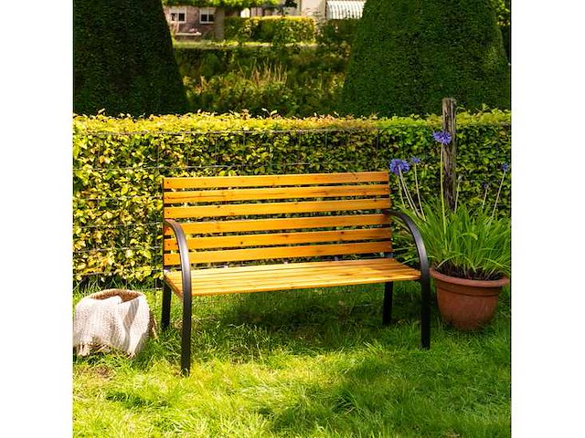 Axi otis houten tuinbank met matzwart stalen frame - afbeelding 2 van  5