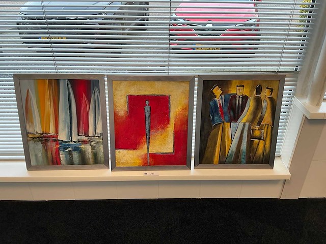 B williams schilderij olieverf op canvas (3x) - afbeelding 1 van  9