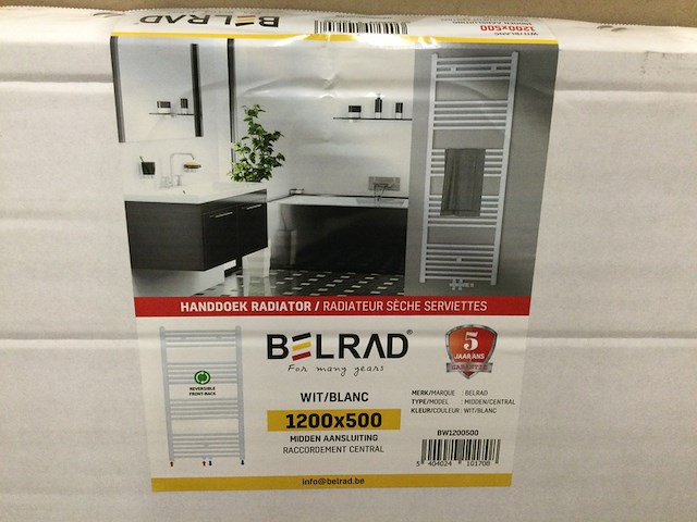 Badkamer radiator 120x50 cm, belrad, bw1200500, wit - afbeelding 3 van  3