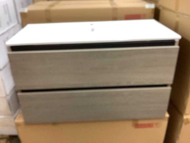 Badkamermeubel 100 cm + wastafel karo, grey oak - afbeelding 2 van  3