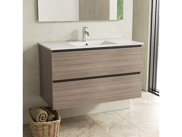 Badkamermeubel 100 cm + wastafel karo, grey oak - afbeelding 1 van  3