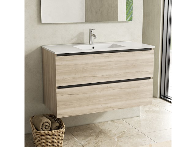 Badkamermeubel 100 cm + wastafel karo, natural oak - afbeelding 1 van  3