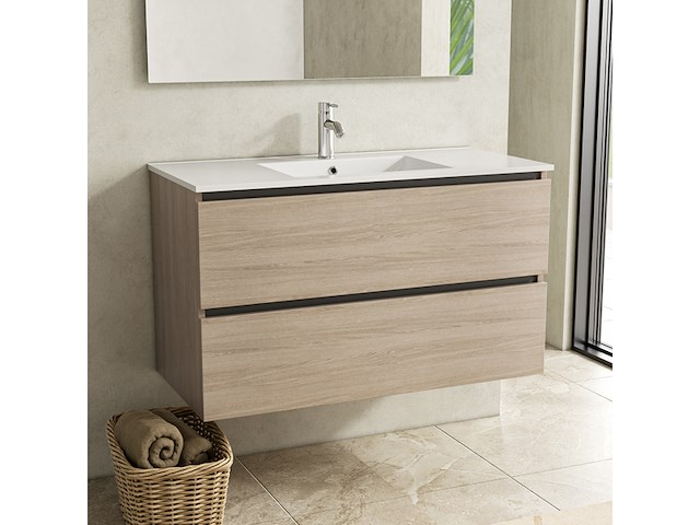 Badkamermeubel 100 cm + wastafel karo, walnut - afbeelding 1 van  3