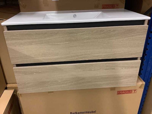 Badkamermeubel 100 cm + wastafel karo, walnut - afbeelding 2 van  3