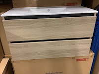 Badkamermeubel 100 cm + wastafel karo, walnut - afbeelding 2 van  3