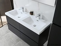 Badkamermeubel 120 cm - donker hout decor + witte dubbele wasbak - incl. kranen - afbeelding 4 van  10