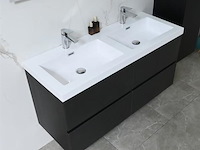 Badkamermeubel 120 cm - donker hout decor + witte dubbele wasbak - incl. kranen - afbeelding 6 van  10