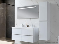Badkamermeubel 120 cm - hoogglans wit + witte dubbele wasbak - incl. kranen