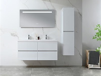 Badkamermeubel 120 cm - hoogglans wit + witte dubbele wasbak - incl. kranen - afbeelding 2 van  9