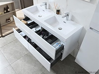 Badkamermeubel 120 cm - hoogglans wit + witte dubbele wasbak - incl. kranen - afbeelding 4 van  9