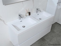 Badkamermeubel 120 cm - hoogglans wit + witte dubbele wasbak - incl. kranen - afbeelding 5 van  9