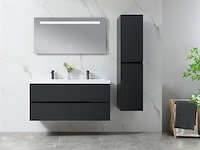 Badkamermeubel 120 cm - hoogglans zwart + witte dubbele wasbak - incl. kranen - afbeelding 2 van  9