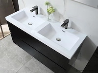 Badkamermeubel 120 cm - hoogglans zwart + witte dubbele wasbak - incl. kranen - afbeelding 3 van  9