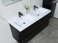 Badkamermeubel 120 cm - hoogglans zwart + witte dubbele wasbak - incl. kranen - afbeelding 4 van  9