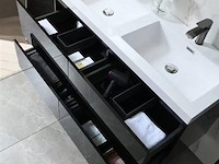 Badkamermeubel 120 cm - hoogglans zwart + witte dubbele wasbak - incl. kranen - afbeelding 5 van  9