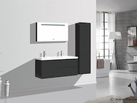 Badkamermeubel 120 cm - hoogglans zwart + witte dubbele wasbak - incl. kranen - afbeelding 8 van  9