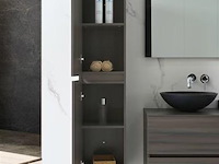 Badkamermeubel 130 cm - donker hout decor + zwarte waskommen - incl. muurkranen - afbeelding 4 van  12