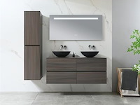 Badkamermeubel 130 cm - donker hout decor + zwarte waskommen - incl. muurkranen - afbeelding 5 van  12