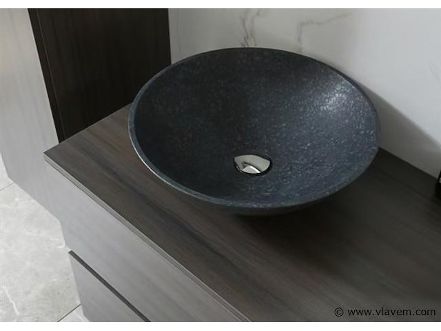 Badkamermeubel 130 cm - donker hout decor + zwarte waskommen - incl. muurkranen - afbeelding 6 van  12