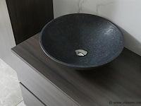 Badkamermeubel 130 cm - donker hout decor + zwarte waskommen - incl. muurkranen - afbeelding 6 van  12